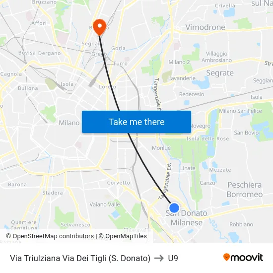 Triulziana Street Dei Tigli Street (San Donato) to U9 map