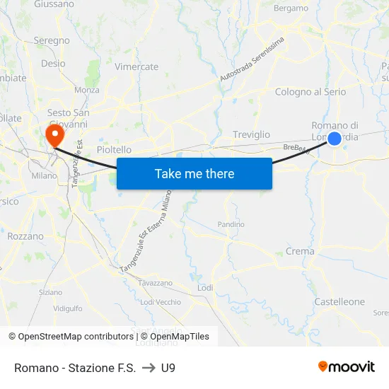 Romano - Railway Station to U9 map