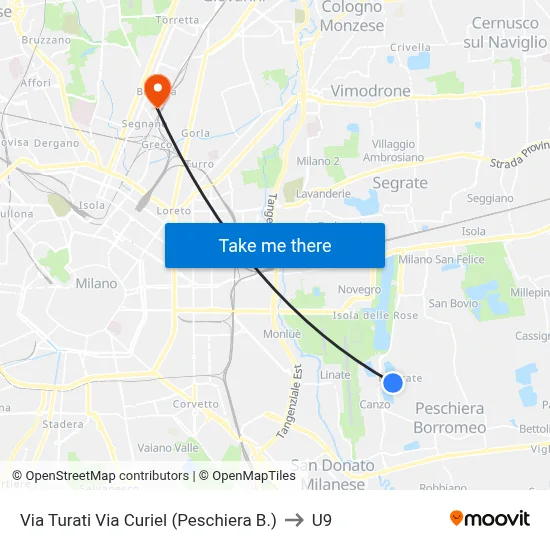 Turati St Curiel St (Peschiera B.) to U9 map