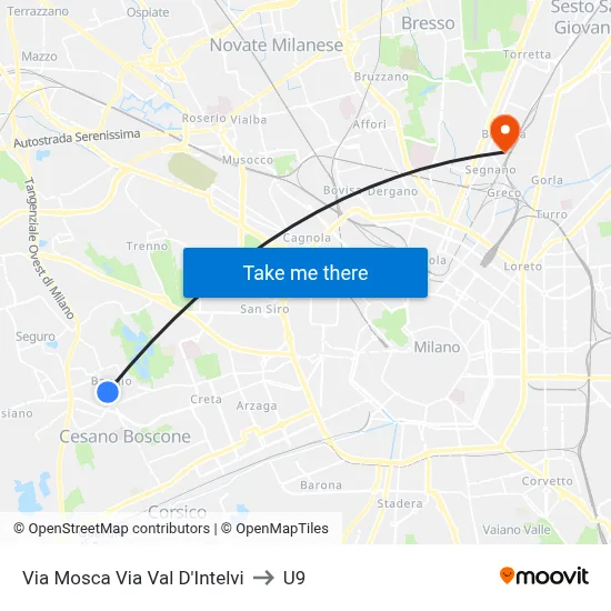 Moscow Street Val D'Intelvi Street to U9 map
