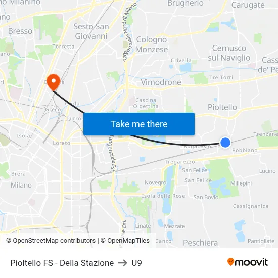 Pioltello Station - Station Street to U9 map