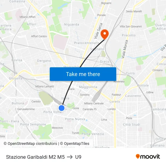 Garibaldi Station M2 M5 to U9 map