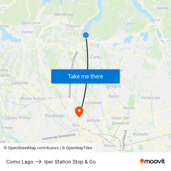 Como Lago to Iper Station Stop & Go map