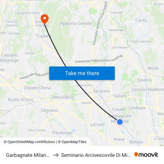 Garbagnate Milanese to Seminario Arcivescovile Di Milano map