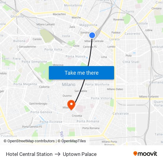 Hotel Central Station to Uptown Palace map