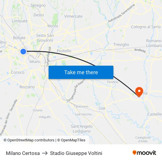 Milano Certosa to Stadio Giuseppe Voltini map