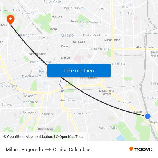 Milano Rogoredo to Clinica Columbus map