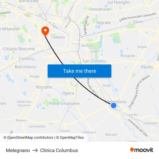 Melegnano to Clinica Columbus map