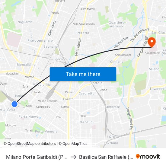 Milano Porta Garibaldi (Passante) to Basilica San Raffaele (Dibit 2) map