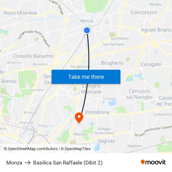 Monza to Basilica San Raffaele (Dibit 2) map