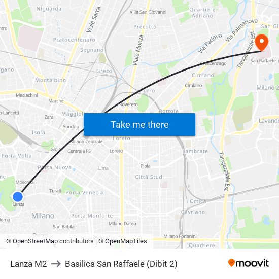 Lanza M2 to Basilica San Raffaele (Dibit 2) map