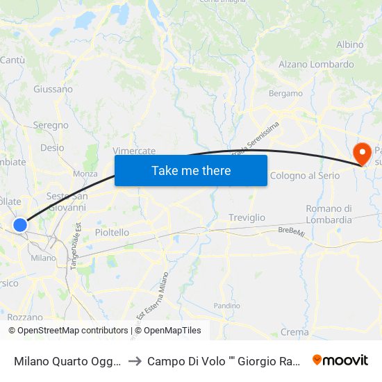 Milano Quarto Oggiaro to Campo Di Volo "" Giorgio Rabagl"" map