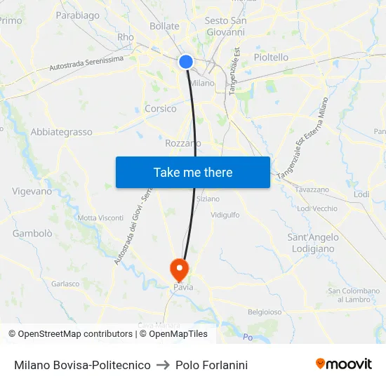 Milano Bovisa-Politecnico to Polo Forlanini map