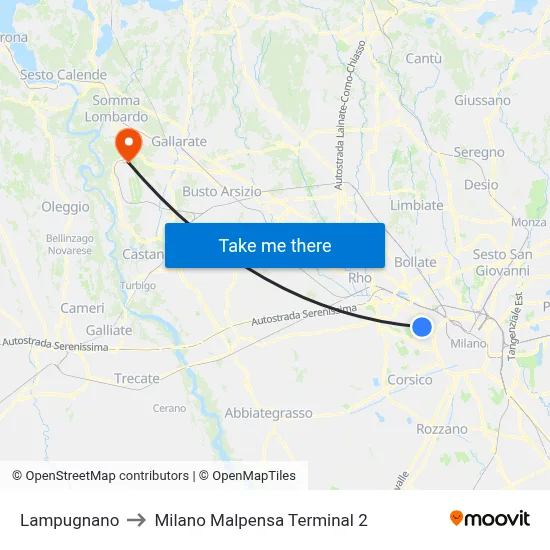Lampugnano to Milan Malpensa Terminal 2 map