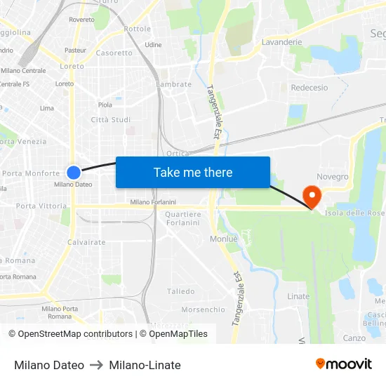 Milano Dateo to Milano-Linate map