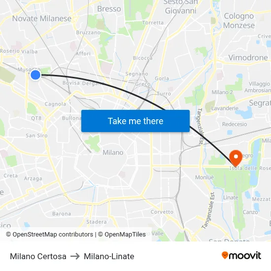 Milano Certosa to Milan-Linate map