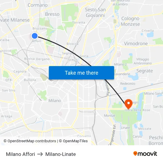 Milano Affori to Milano-Linate map