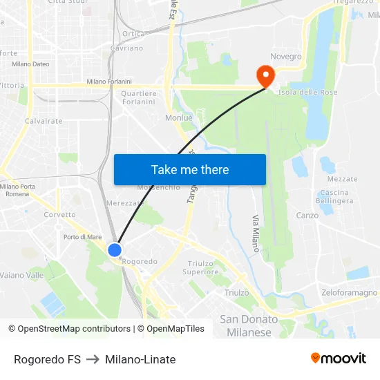 Rogoredo FS to Milano-Linate map