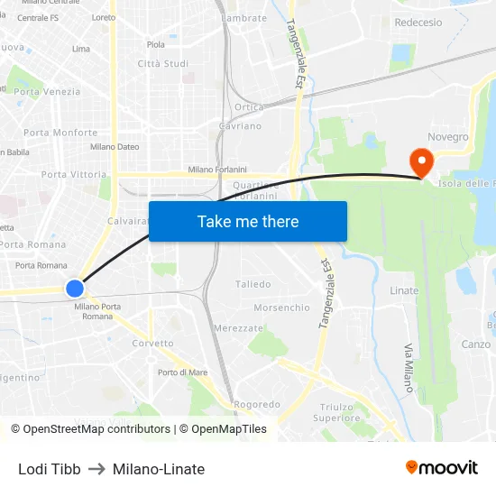 Lodi Tibb to Milan-Linate map