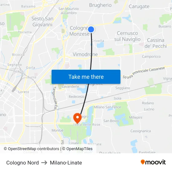 Cologno Nord to Milano-Linate map