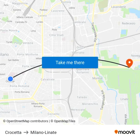 Crocetta to Milano-Linate map