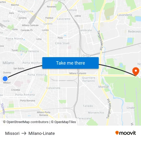 Missori to Milano-Linate map