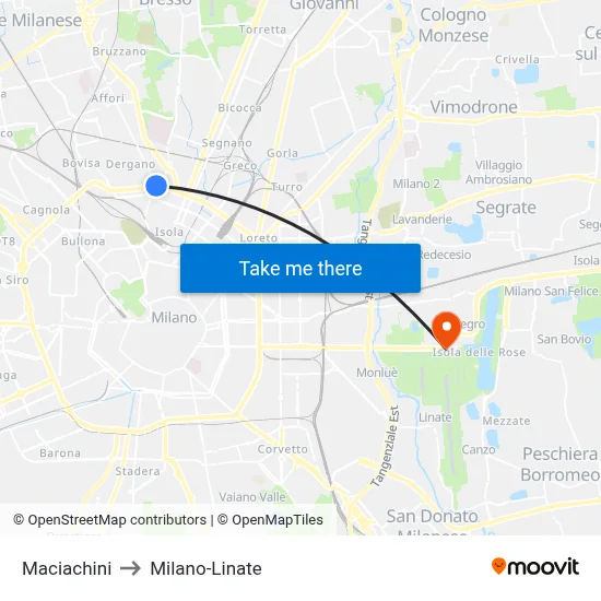 Maciachini to Milan-Linate map