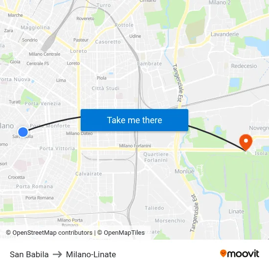 San Babila to Milano-Linate map