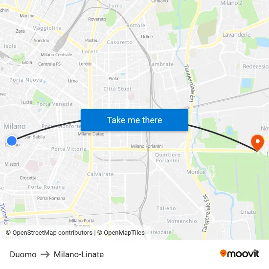 Duomo to Milan-Linate map