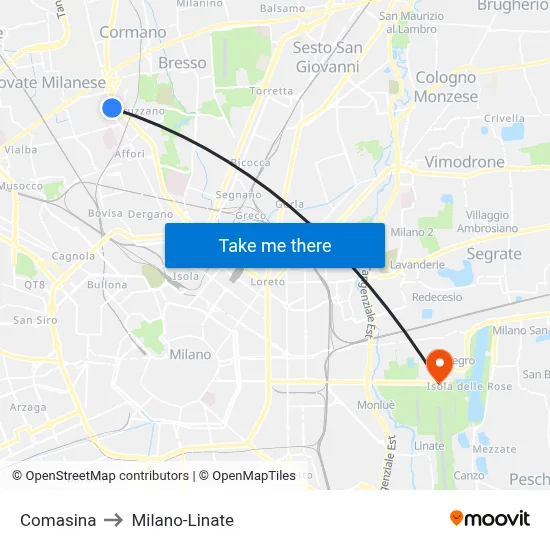 Comasina to Milano-Linate map