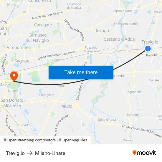 Treviglio to Milano-Linate map