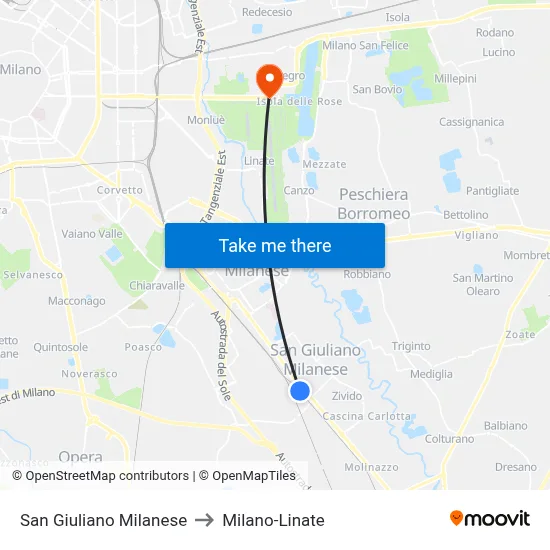 San Giuliano Milanese to Milano-Linate map