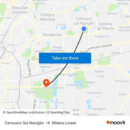 Cernusco Sul Naviglio to Milano-Linate map