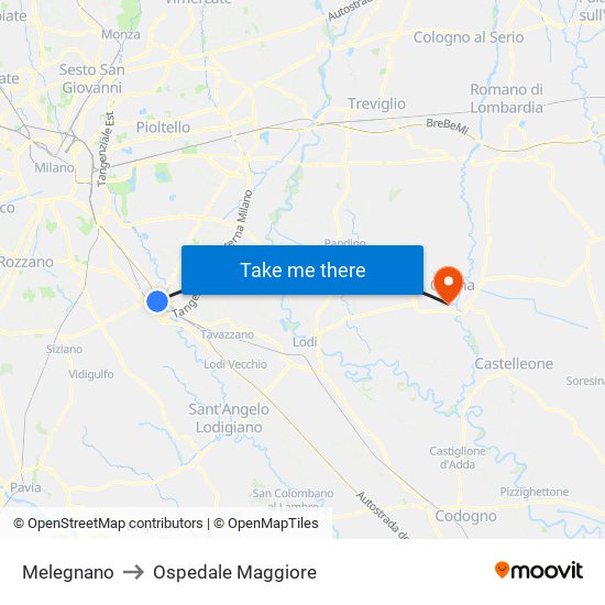 Melegnano to Ospedale Maggiore map