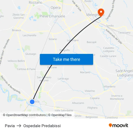Pavia to Ospedale Predabissi map