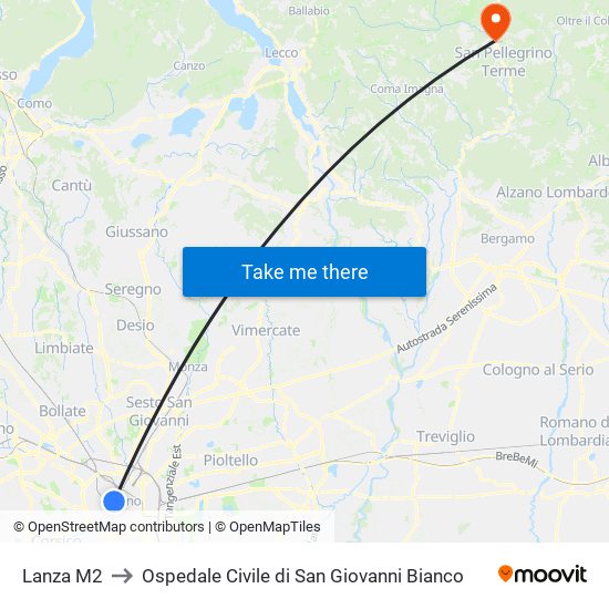 Lanza M2 to Ospedale Civile di San Giovanni Bianco map