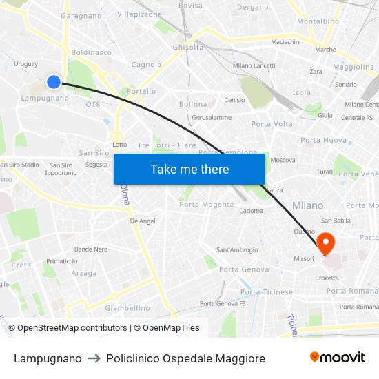 Lampugnano to Policlinico Ospedale Maggiore map