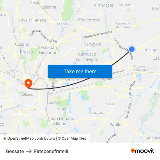 Gessate to Fatebenefratelli map