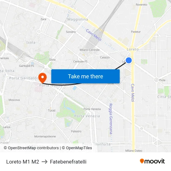 Loreto M1 M2 to Fatebenefratelli map