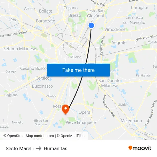Sesto Marelli to Humanitas map