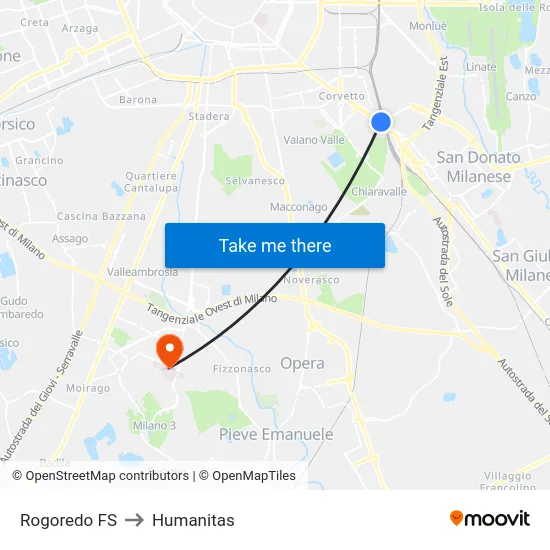 Rogoredo FS to Humanitas map