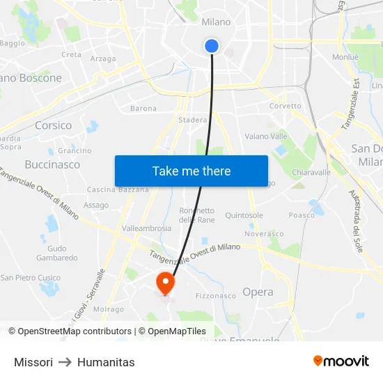 Missori to Humanitas map