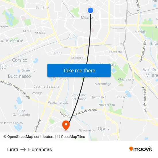 Turati to Humanitas map