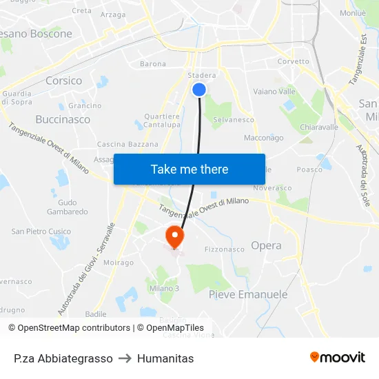 P.za Abbiategrasso to Humanitas map