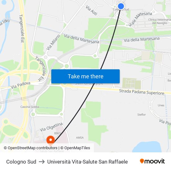 Cologno Sud to Università Vita-Salute San Raffaele map