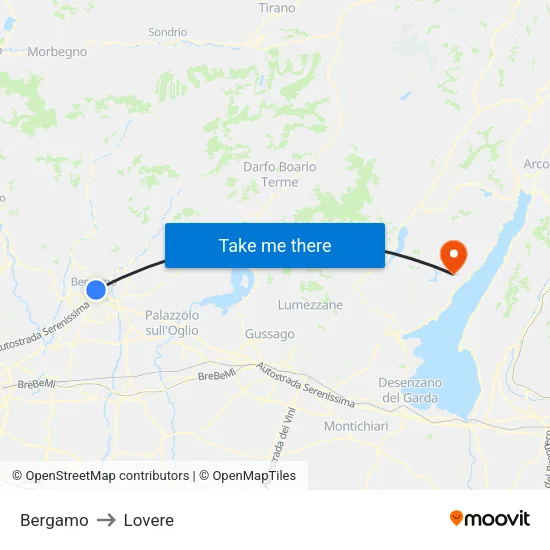 Bergamo to Lovere map