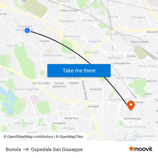 Bonola to Ospedale San Giuseppe map