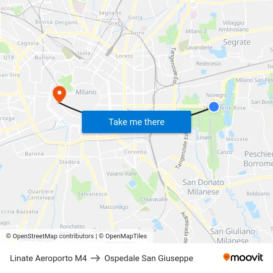 Linate Aeroporto M4 to Ospedale San Giuseppe map