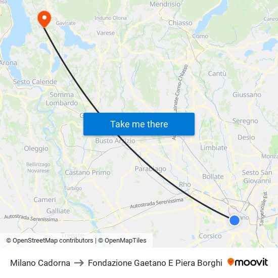 Milano Cadorna to Fondazione Gaetano E Piera Borghi map