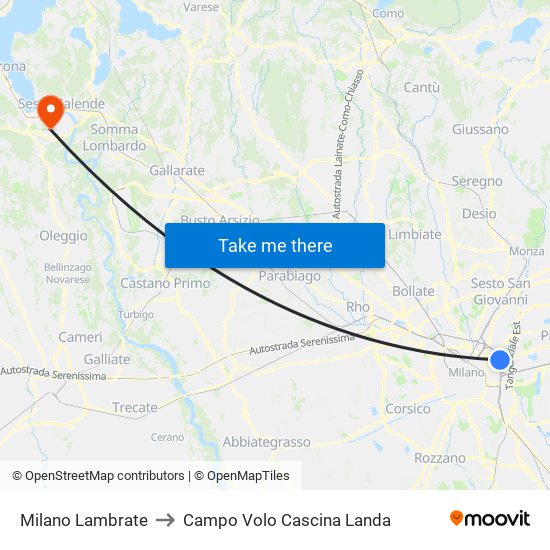 Milano Lambrate to Campo Volo Cascina Landa map